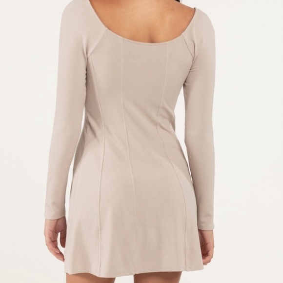 West of Melrose Beige, Cream Cottagecore Tie Front Fall Layering Mini Dress - Picture 6 of 6
